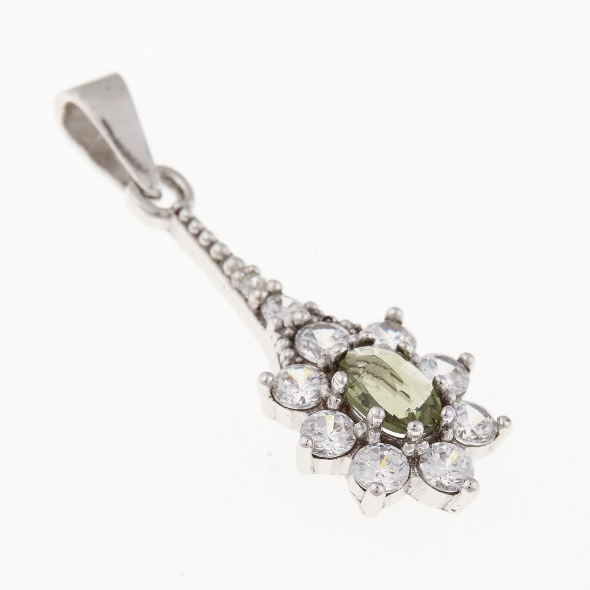 Silver pendant with moldavite and cubic zirconia 1017
