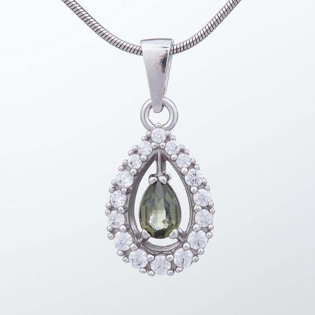 Silver pendant with moldavite and cubic zirconia 1046