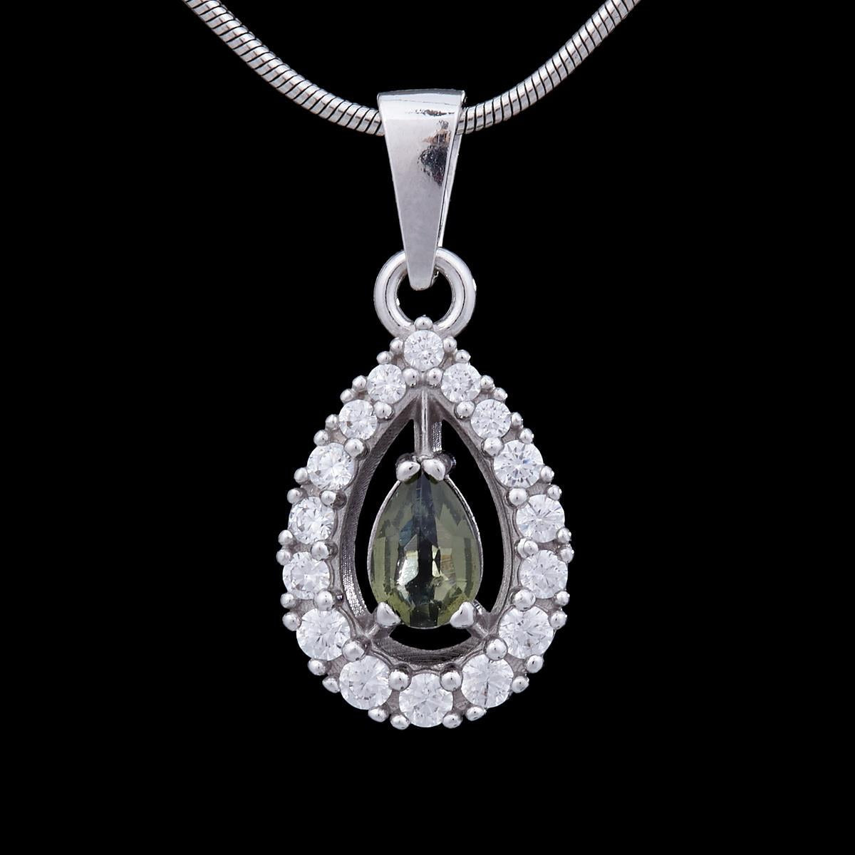 Silver pendant with moldavite and cubic zirconia 1046