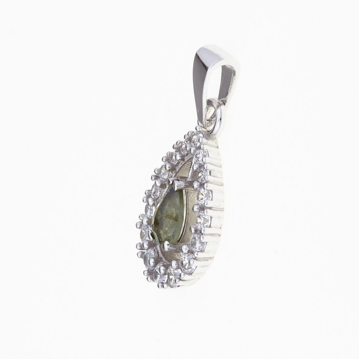 Silver pendant with moldavite and cubic zirconia 1046