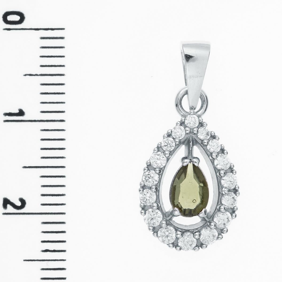 Silver pendant with moldavite and cubic zirconia 1046