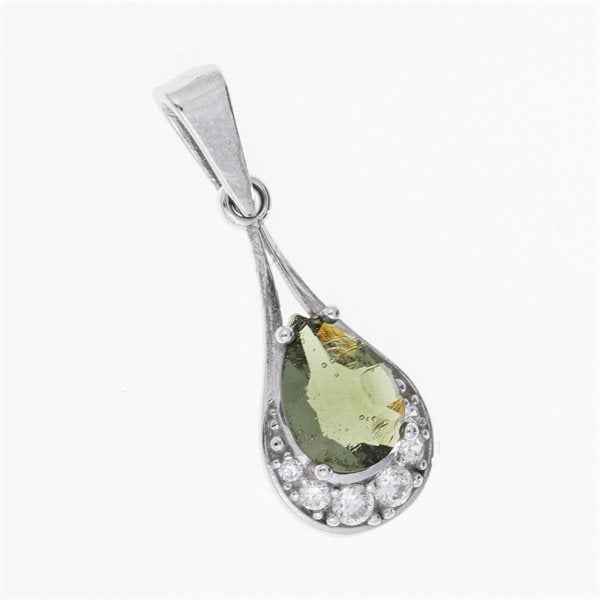 Silver pendant with moldavite and cubic zirconia 1064