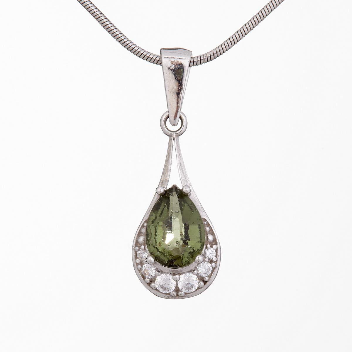 Silver pendant with moldavite and cubic zirconia 1064