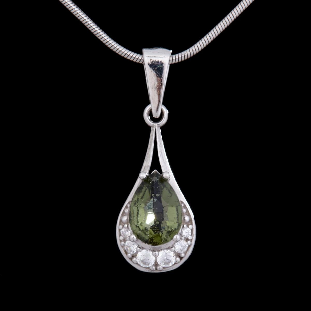 Silver pendant with moldavite and cubic zirconia 1064