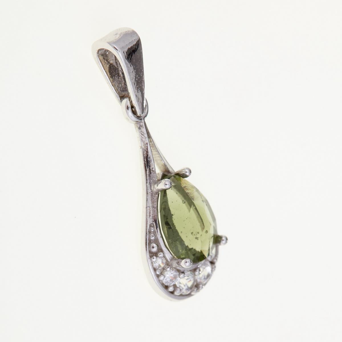 Silver pendant with moldavite and cubic zirconia 1064