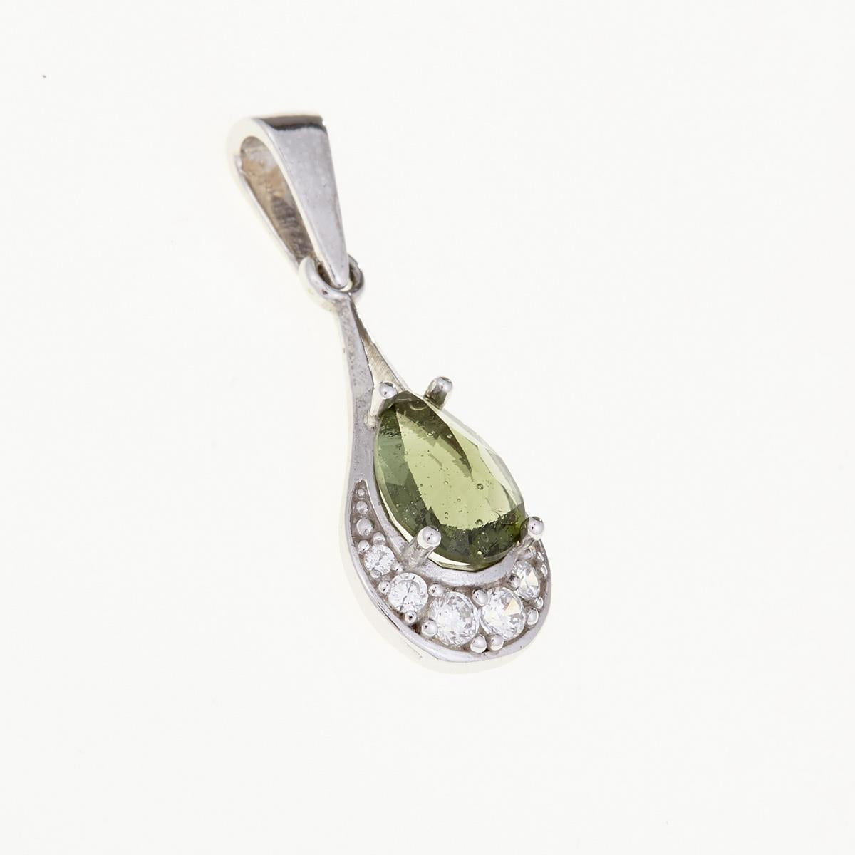 Silver pendant with moldavite and cubic zirconia 1064