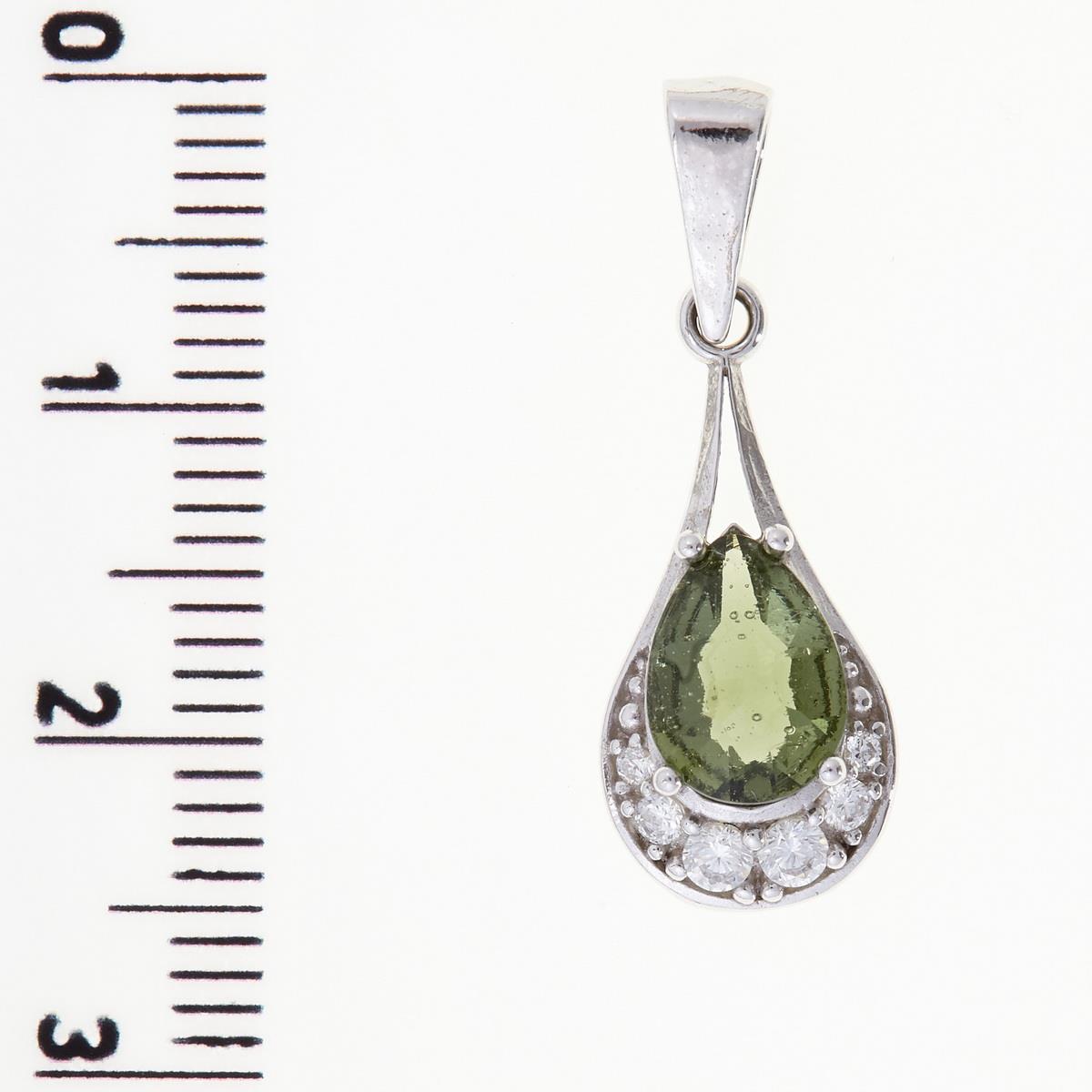 Silver pendant with moldavite and cubic zirconia 1064