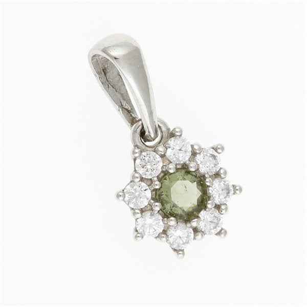 Silver pendant with moldavite and cubic zirconia 1071