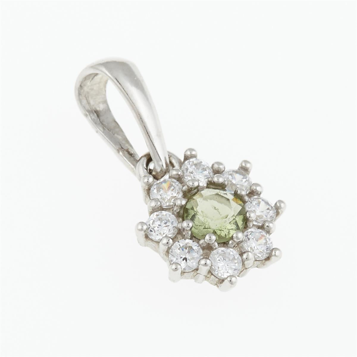 Silver pendant with moldavite and cubic zirconia 1071