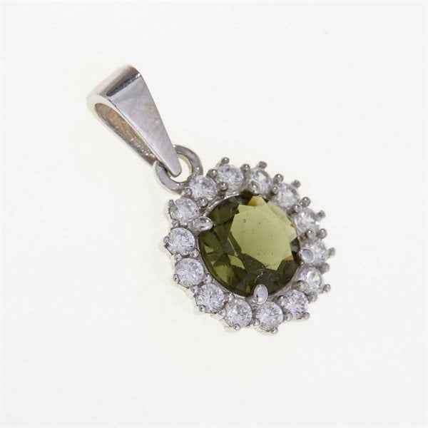 Silver pendant with moldavite and cubic zirconia 1073
