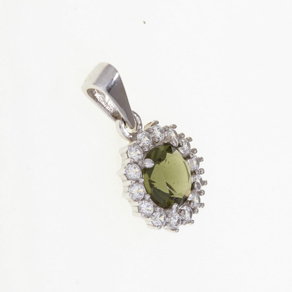 Silver pendant with moldavite and cubic zirconia 1073