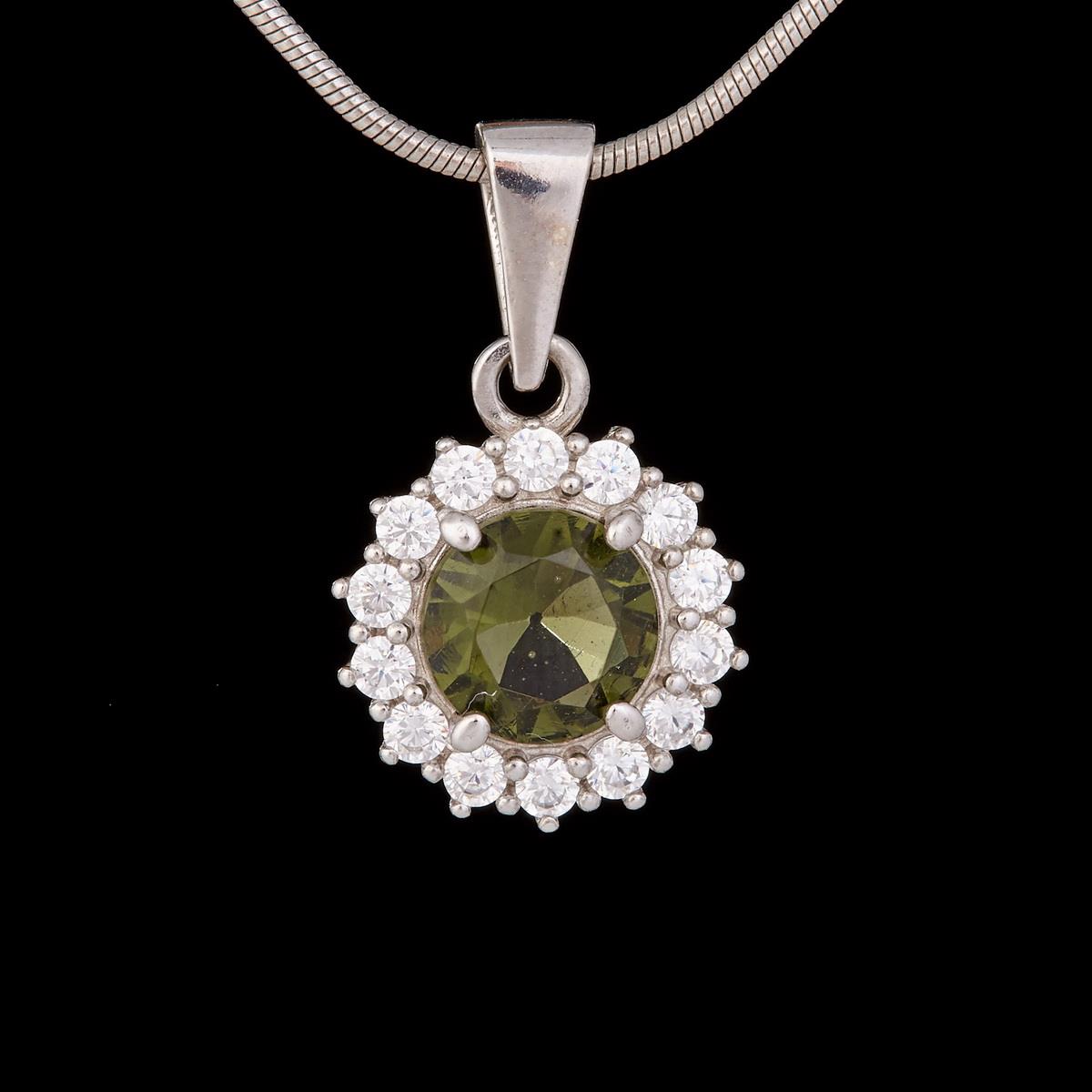 Silver pendant with moldavite and cubic zirconia 1073