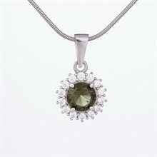 Silver pendant with moldavite and cubic zirconia 1073