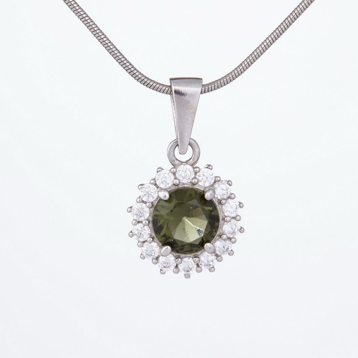 Silver pendant with moldavite and cubic zirconia 1073