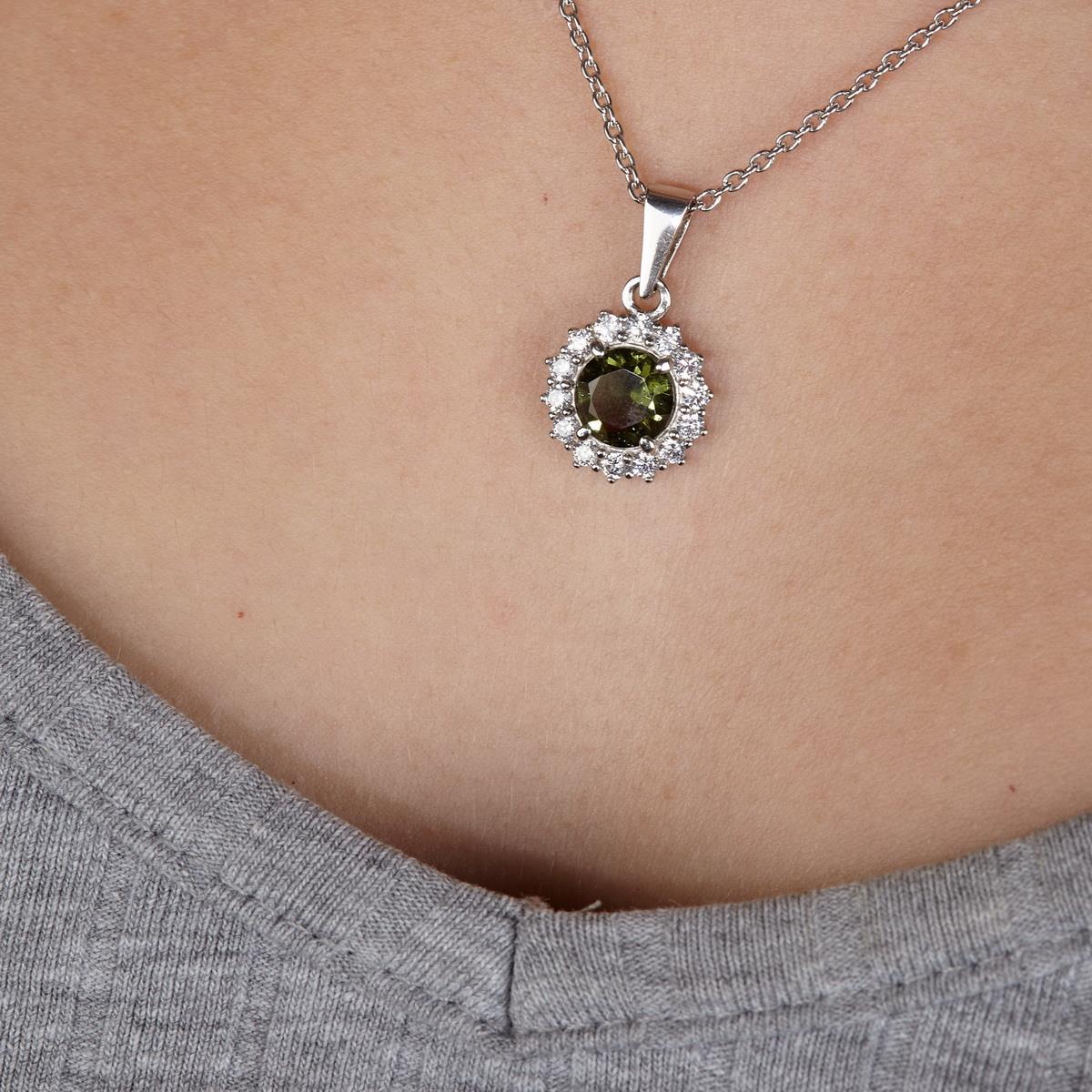 Silver pendant with moldavite and cubic zirconia 1073