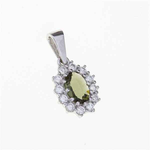 Silver pendant with moldavite and cubic zirconia 1075