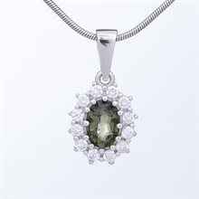 Silver pendant with moldavite and cubic zirconia 1075