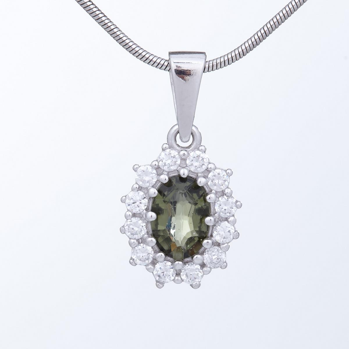 Silver pendant with moldavite and cubic zirconia 1075