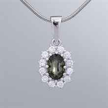 Silver pendant with moldavite and cubic zirconia 1075