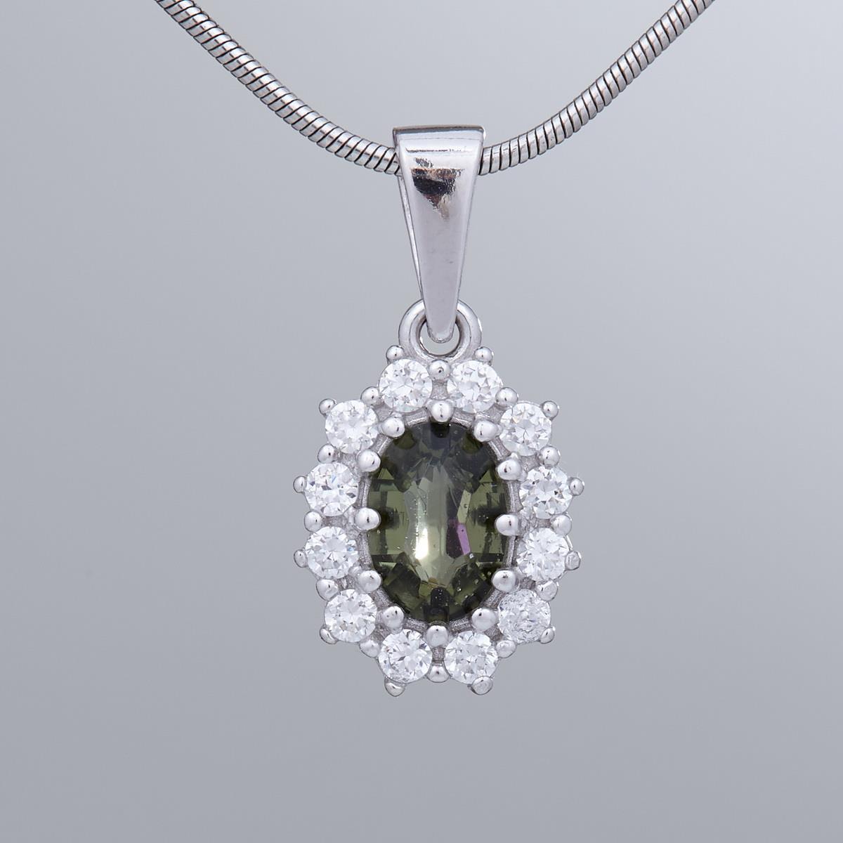 Silver pendant with moldavite and cubic zirconia 1075