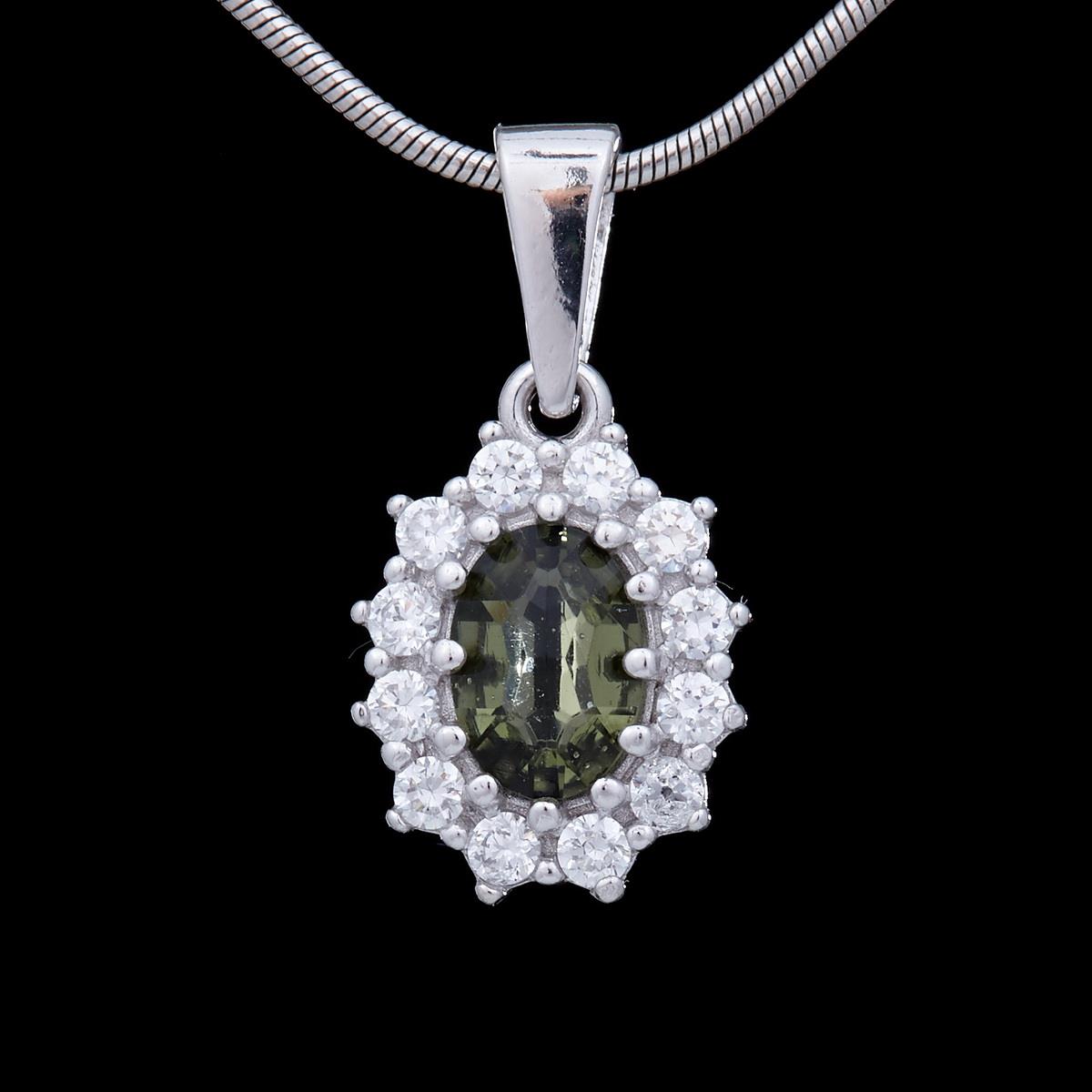 Silver pendant with moldavite and cubic zirconia 1075