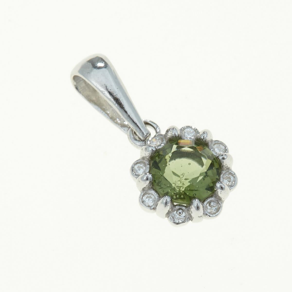 Silver pendant with moldavite and cubic zirconia 1125