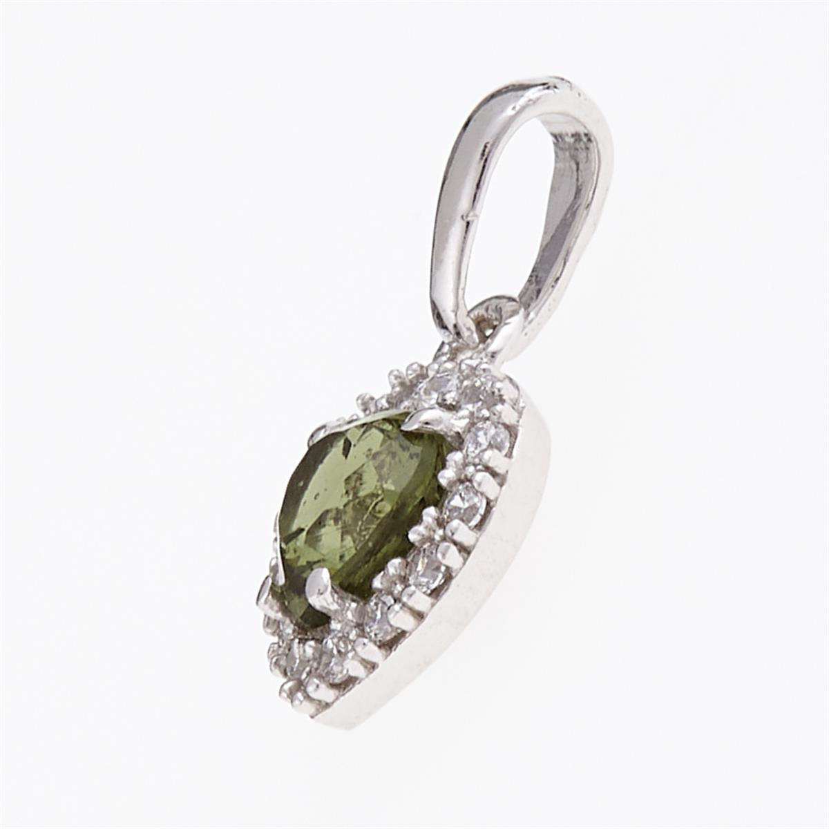 Silver pendant with moldavite and cubic zirconia - heart 1282