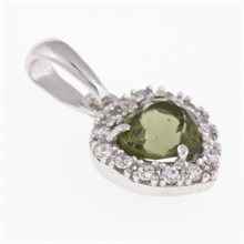 Silver pendant with moldavite and cubic zirconia - heart 1282