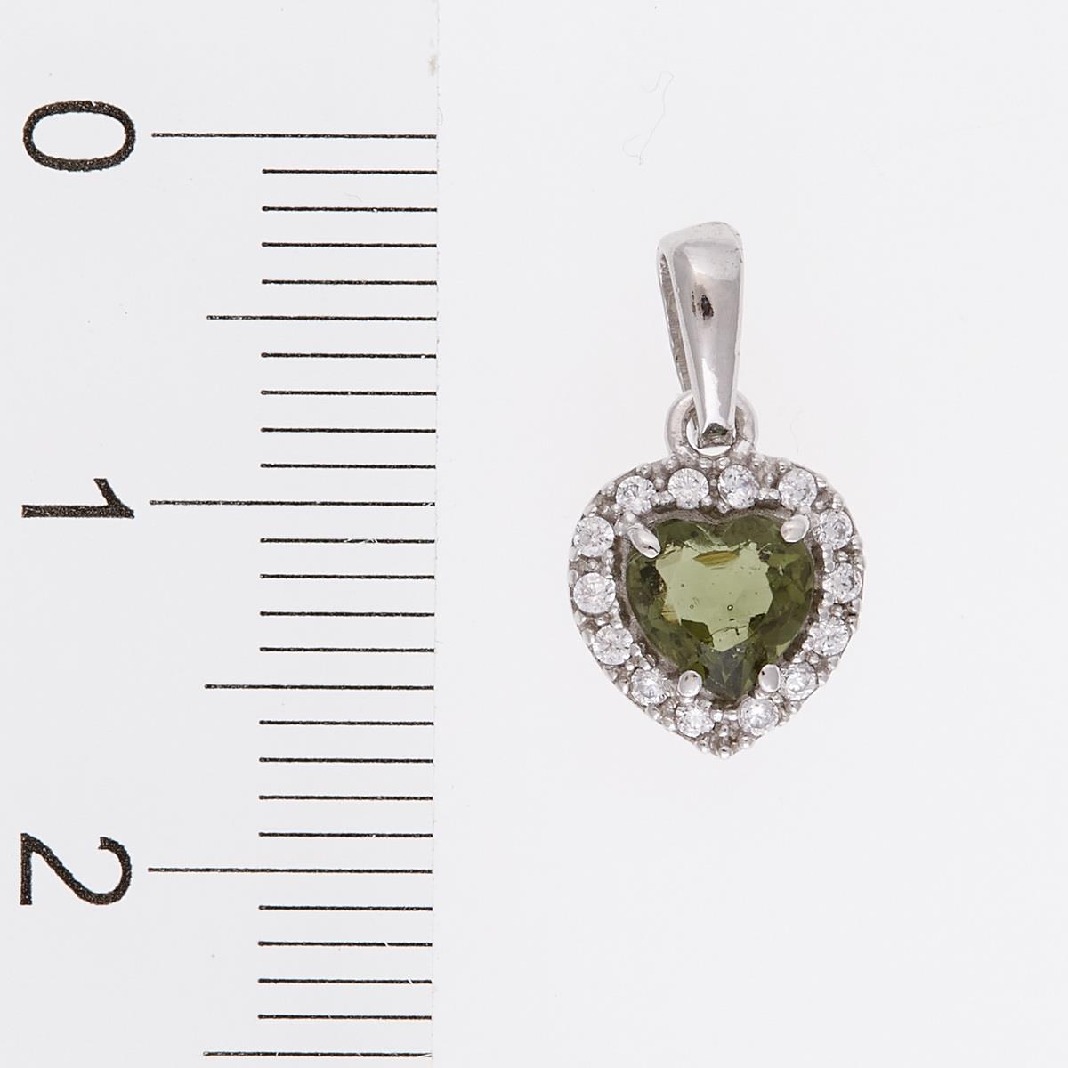 Silver pendant with moldavite and cubic zirconia - heart 1282