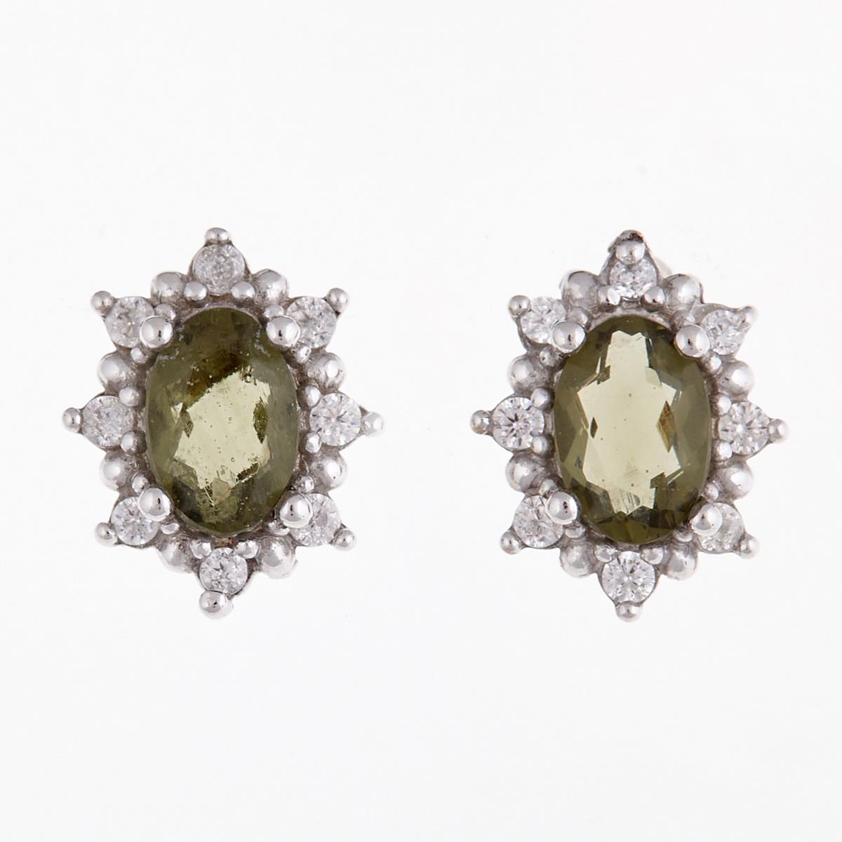 Silver earrings with moldavites and zirconia 2001-3