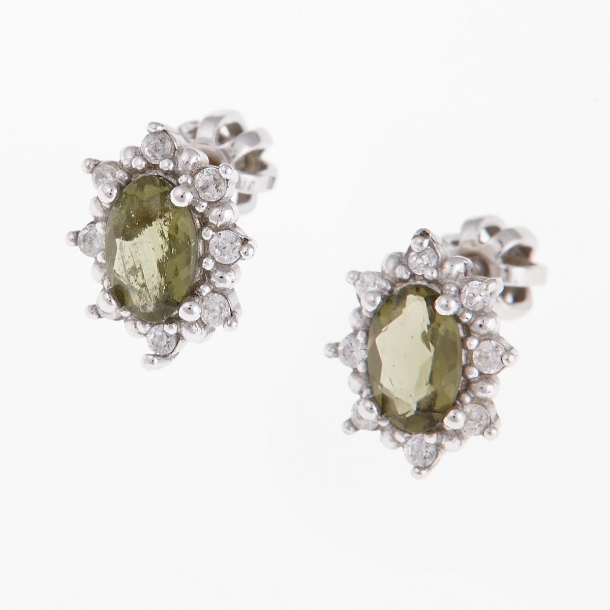 Silver earrings with moldavites and zirconia 2001-3