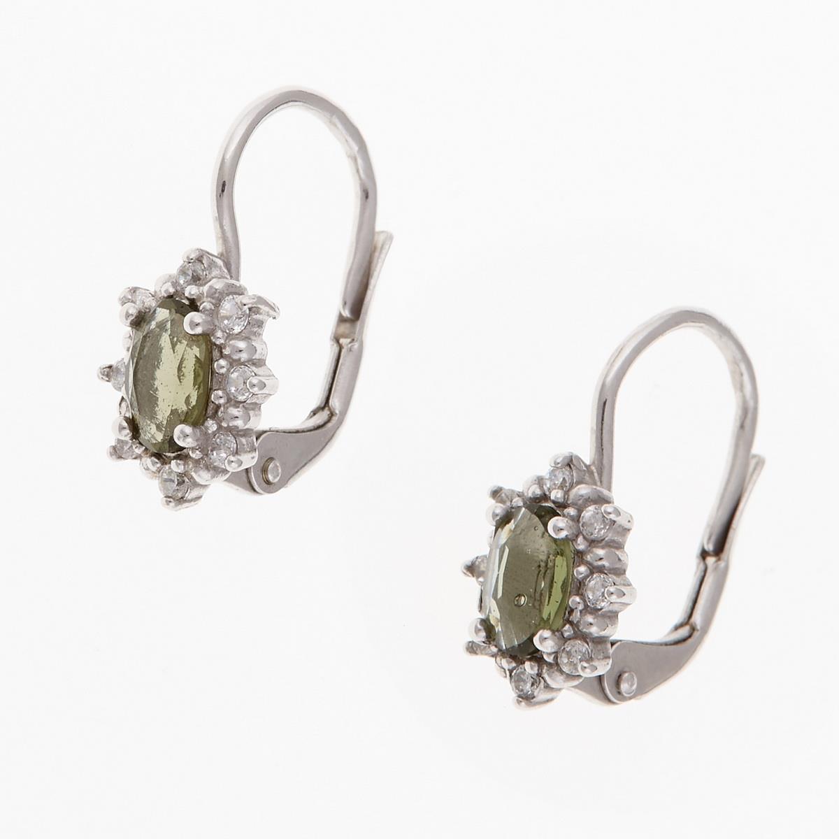 Silver earrings with moldavites and cubic zirconia 2001-4