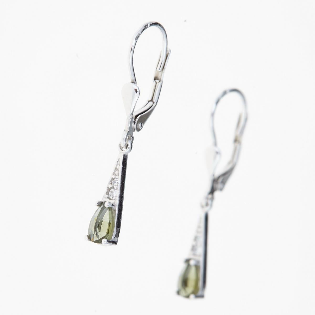 Silver earrings with moldavites and cubic zirconia 2002-4