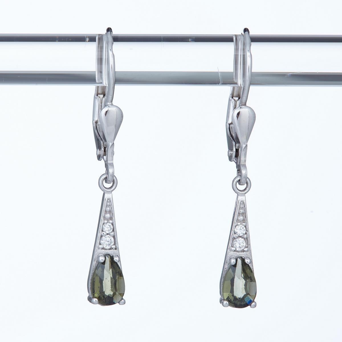Silver earrings with moldavites and cubic zirconia 2002-4