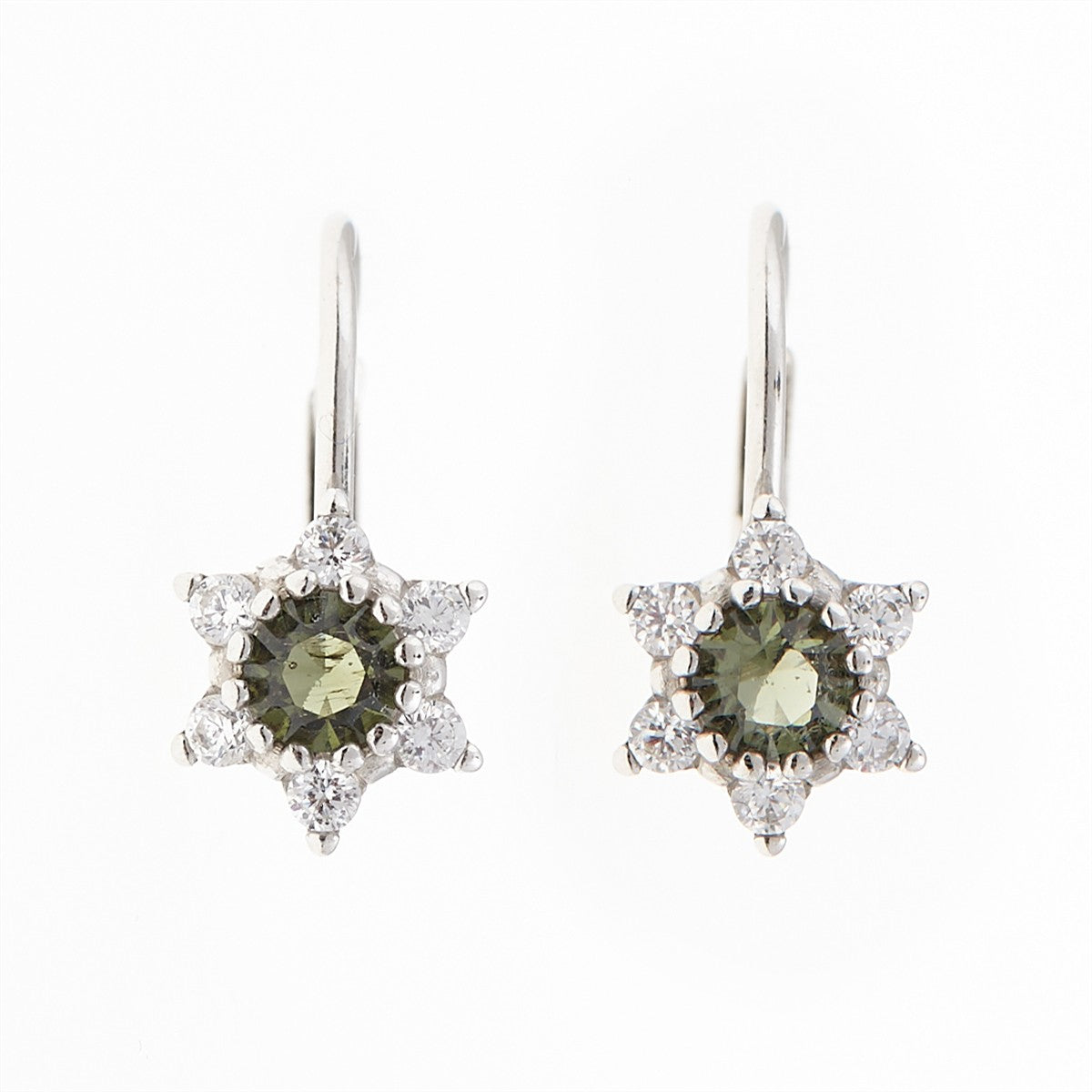 Silver earrings with moldavites and zirconia 2007-4