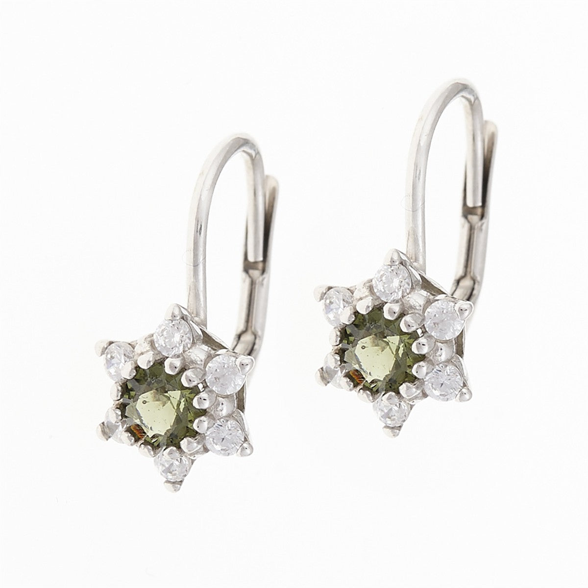 Silver earrings with moldavites and zirconia 2007-4