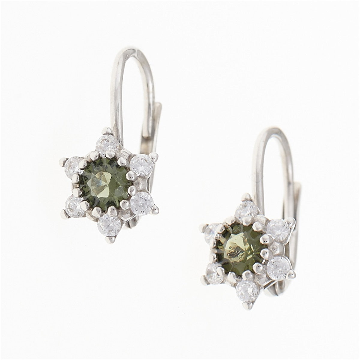 Silver earrings with moldavites and zirconia 2007-4