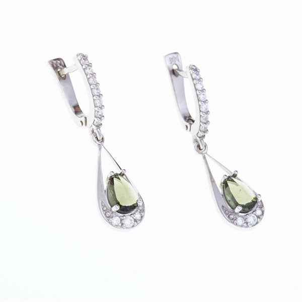 Orecchini in argento con moldavite e zirconi 2010-1