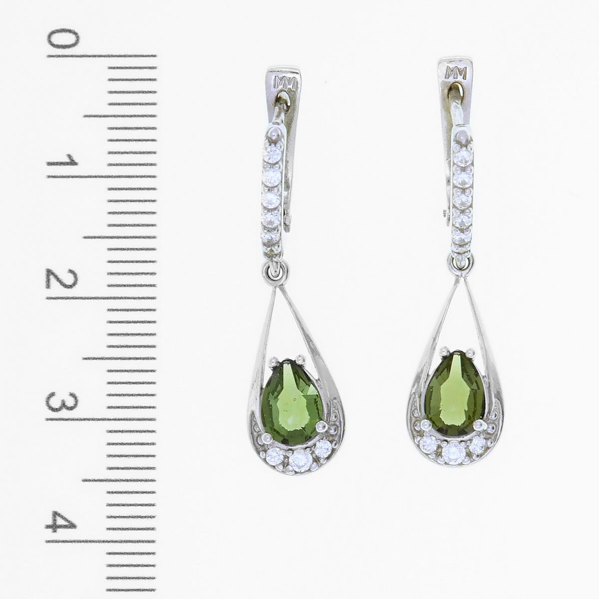 Silver earrings with moldavite and cubic zirconia 2010-1