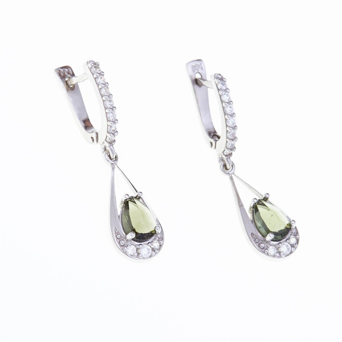 Silver earrings with moldavite and cubic zirconia 2010-1
