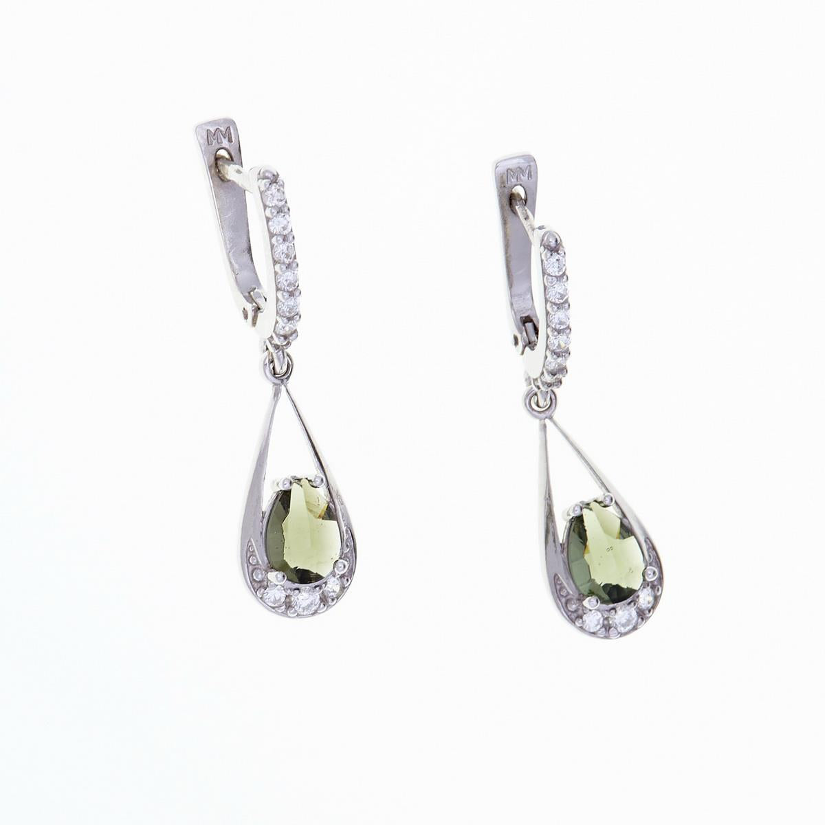 Silver earrings with moldavite and cubic zirconia 2010-1