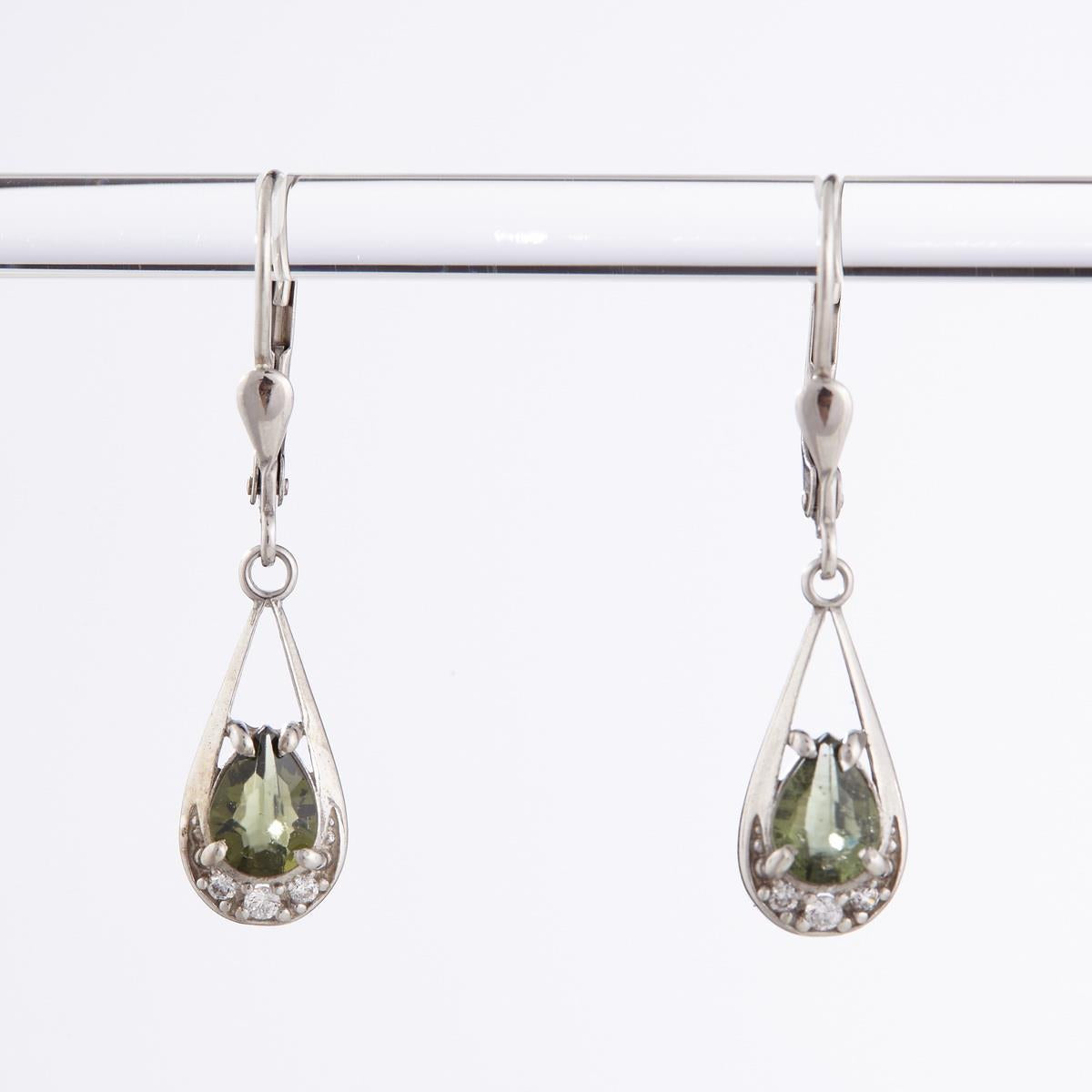 Silver earrings with moldavites and cubic zirconia 2010-4