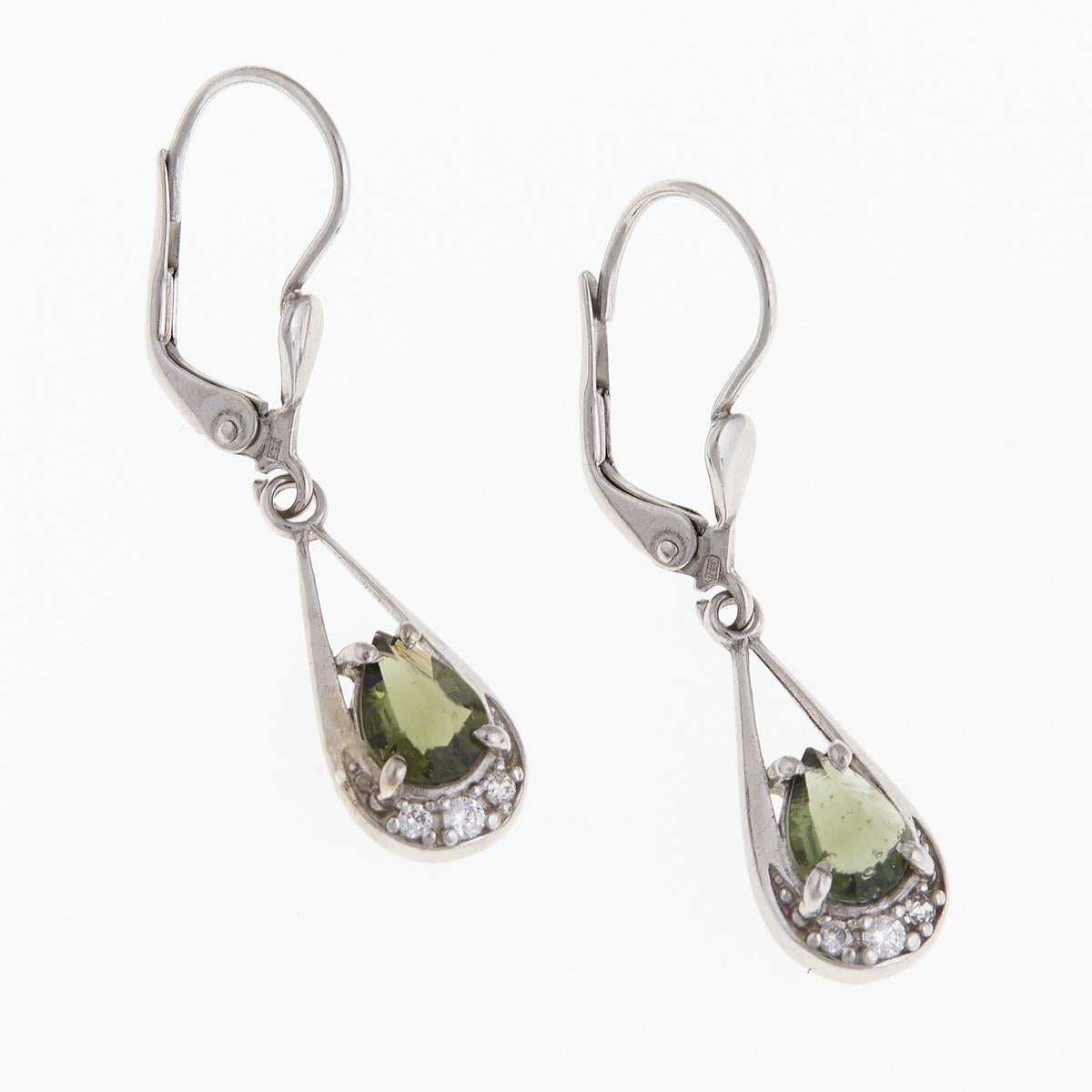 Silver earrings with moldavites and cubic zirconia 2010-4