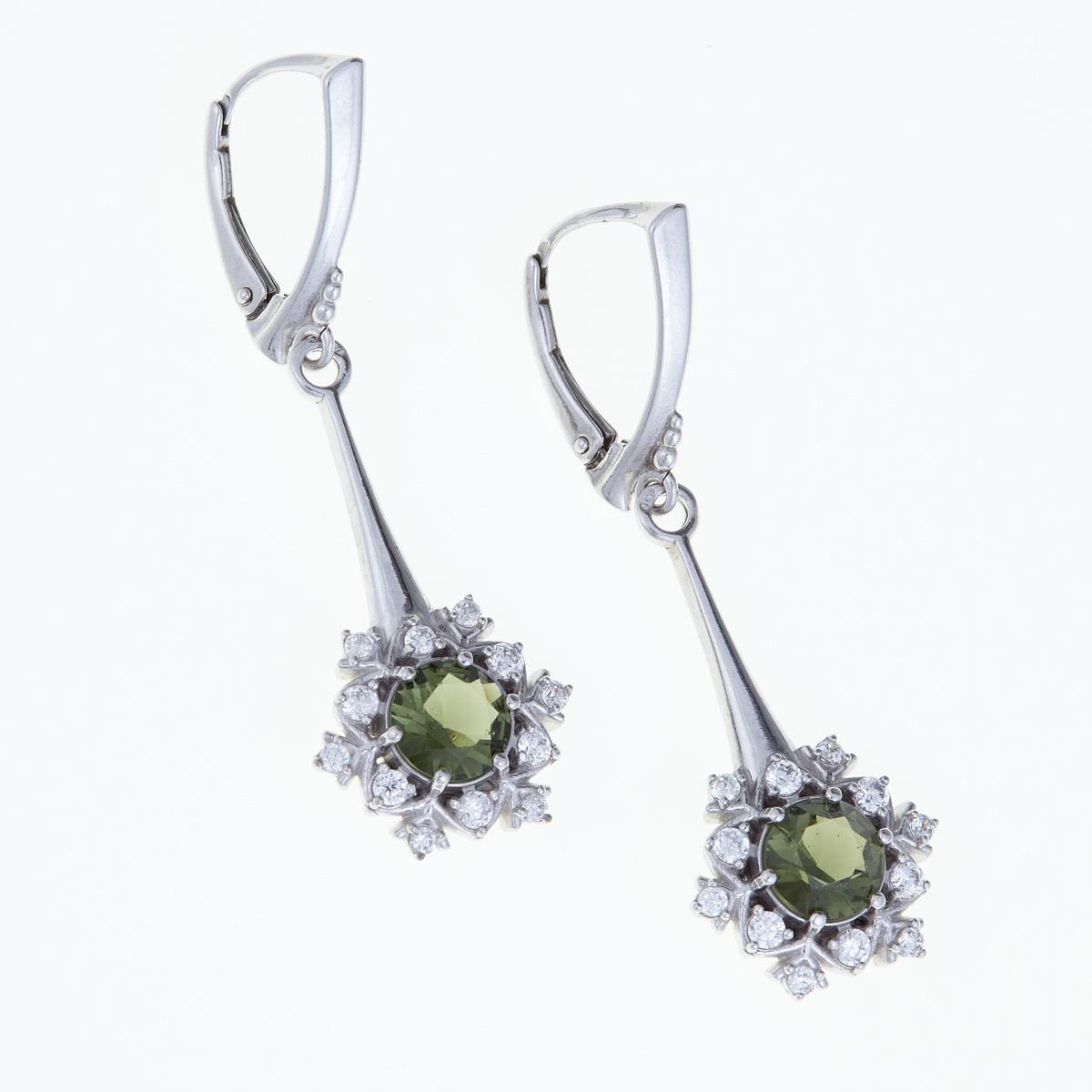 Silver earrings with moldavites and cubic zirconia 2014-4