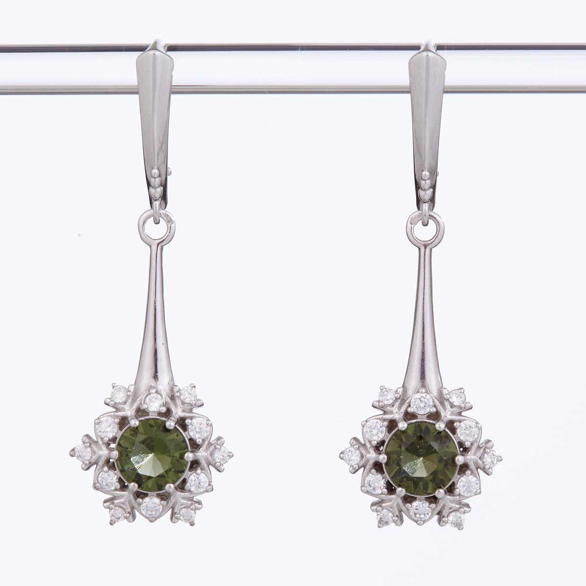 Silver earrings with moldavites and cubic zirconia 2014-4