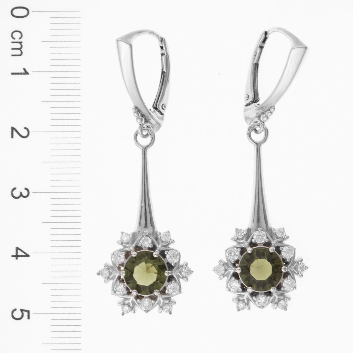 Silver earrings with moldavites and cubic zirconia 2014-4