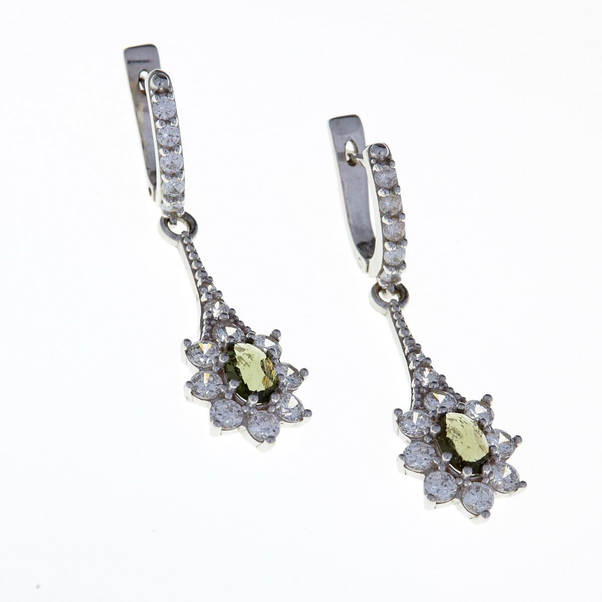 Silver earrings with moldavites and cubic zirconia 2017-1