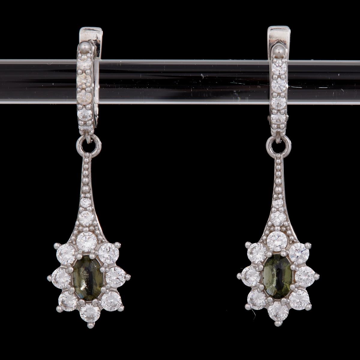 Silver earrings with moldavites and cubic zirconia 2017-1