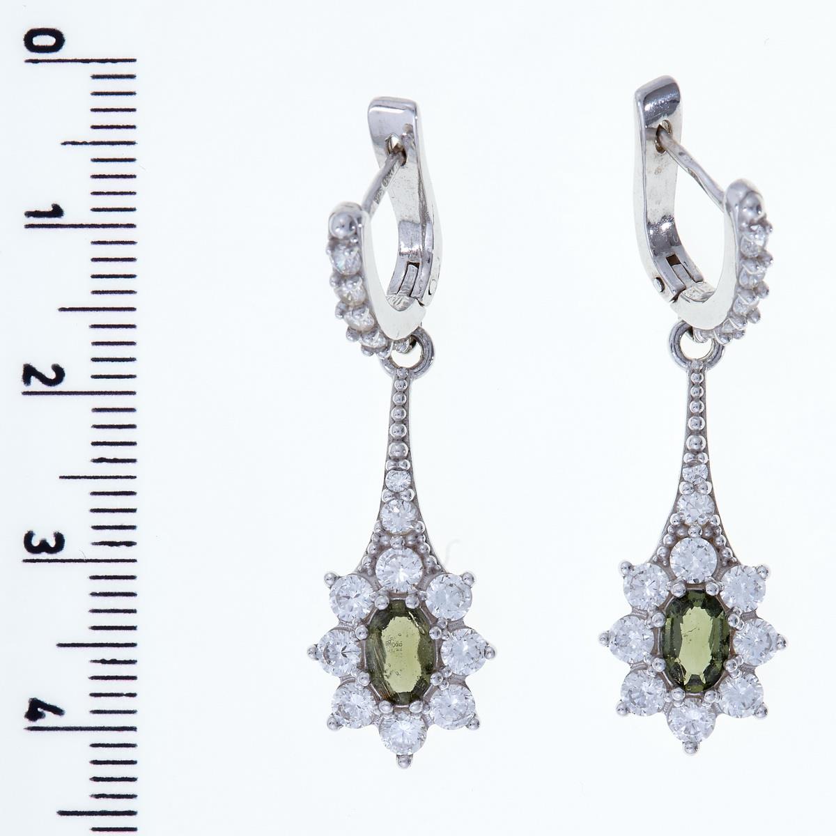 Silver earrings with moldavites and cubic zirconia 2017-1