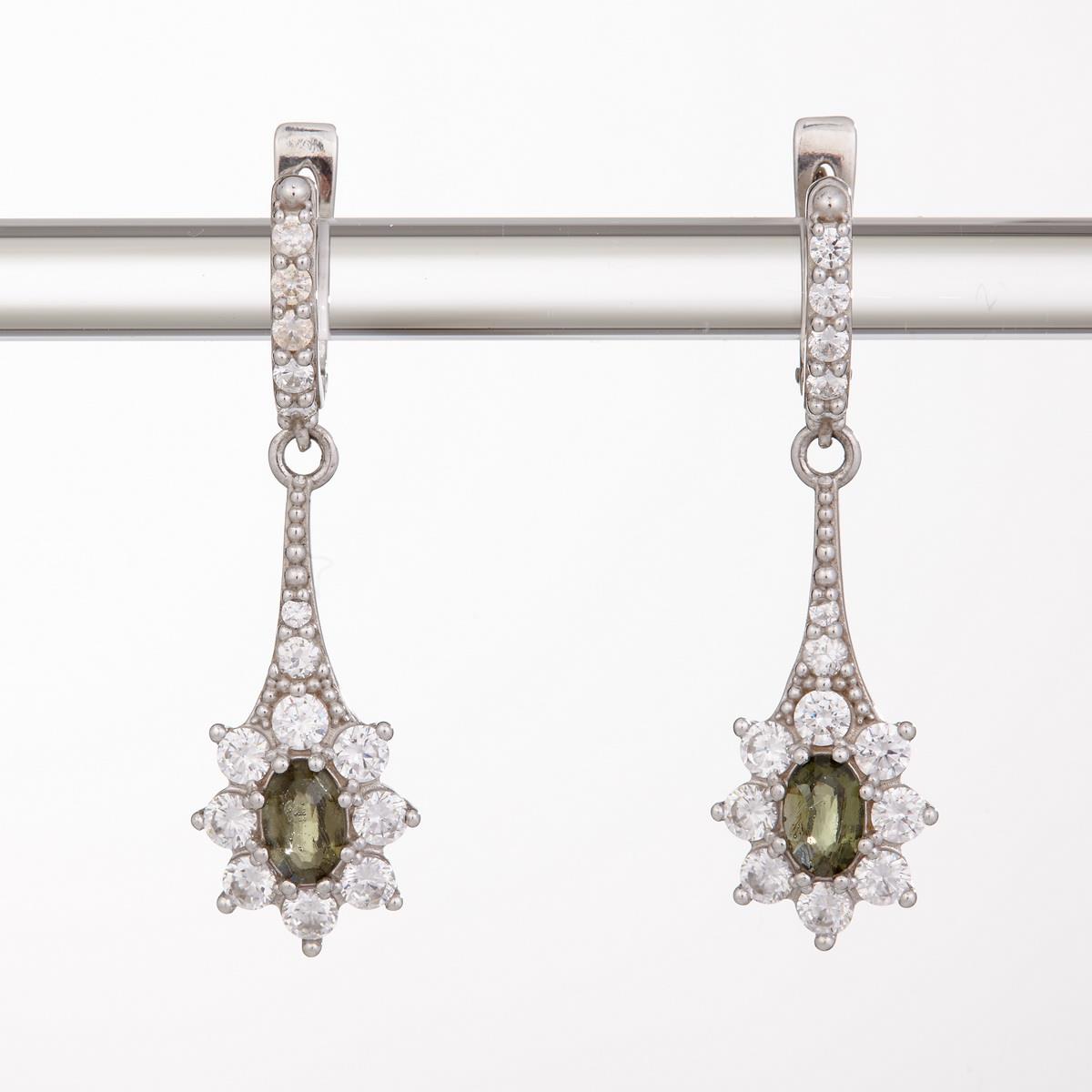 Silver earrings with moldavites and cubic zirconia 2017-1